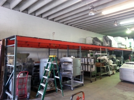 12' x 48' Mezzanine (4) Openings Including (10) 96"Hx42"D Uprights, (16) 12' Beams & Galvanized Steel Bar Grating Deck