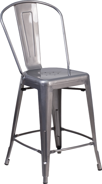 Hudson Series Metal Back Industrial Clear Coat Barstool 