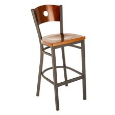 Circle Series Clear Coat Metal Wood Back Barstool