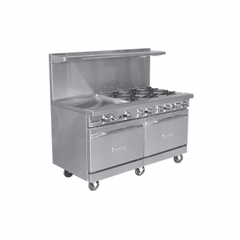 Royal Range of California RR-4G36 60" Gas 4 Burner Restaurant Range, 36" Griddle w/(2) Standard Ovens