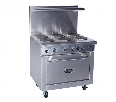 Royal Range of California RRE-6 36" Electric 6 Burner Restaurant Range w/Standard Oven 208V 1PH