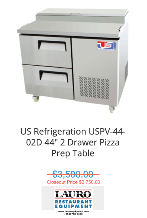 US Refrigeration USPV-44-02D 44" 2 Drawer Pizza Prep Table