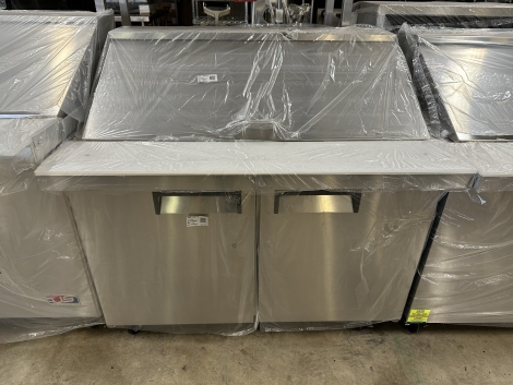 Lauro Equipment USRM2-48 48" 2 Door Stainless Steel Mega Top Sandwich/Salad Prep Table on Casters