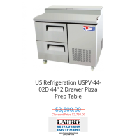 US Refrigeration USPV-44-02D 44" 2 Drawer Pizza Prep Table