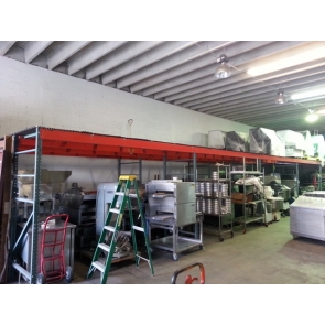 12' x 48' Mezzanine (4) Openings Including (10) 96"Hx42"D Uprights, (16) 12' Beams & Galvanized Steel Bar Grating Deck