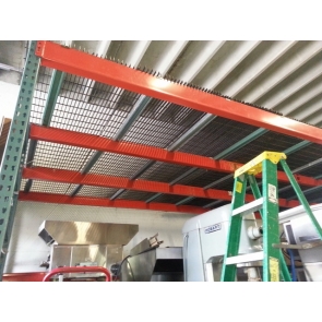 12' x 48' Mezzanine (4) Openings Including (10) 96"Hx42"D Uprights, (16) 12' Beams & Galvanized Steel Bar Grating Deck