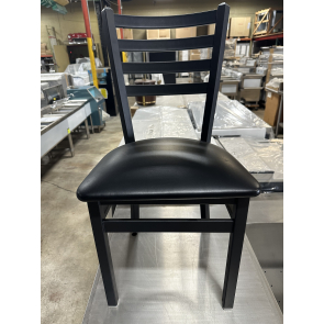 (21) New Black Metal Ladderback Chairs w/Black Vinyl Cushion Seats