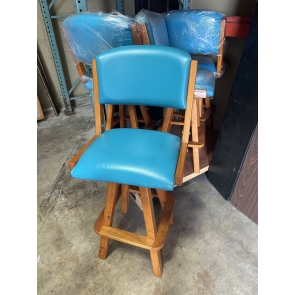 (4) Swivel Barstools Wood Frame Turquoise Seats/Backs 21"W x 20"D x 45"H