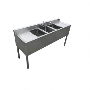 US Stainless USBAR3B60-LR 60" 3comp. Stainless Steel Bar Sink w/Faucet