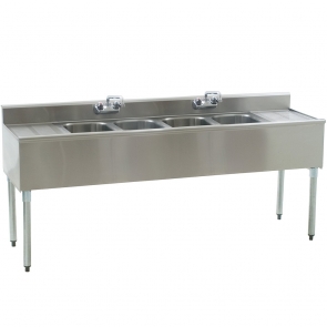 US Stainless USBAR4B72-LR 72" 4comp. Stainless Steel Bar Sink w/Dual Faucets