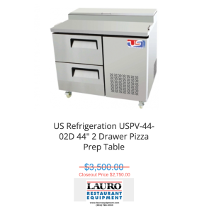 US Refrigeration USPV-44-02D 44" 2 Drawer Pizza Prep Table